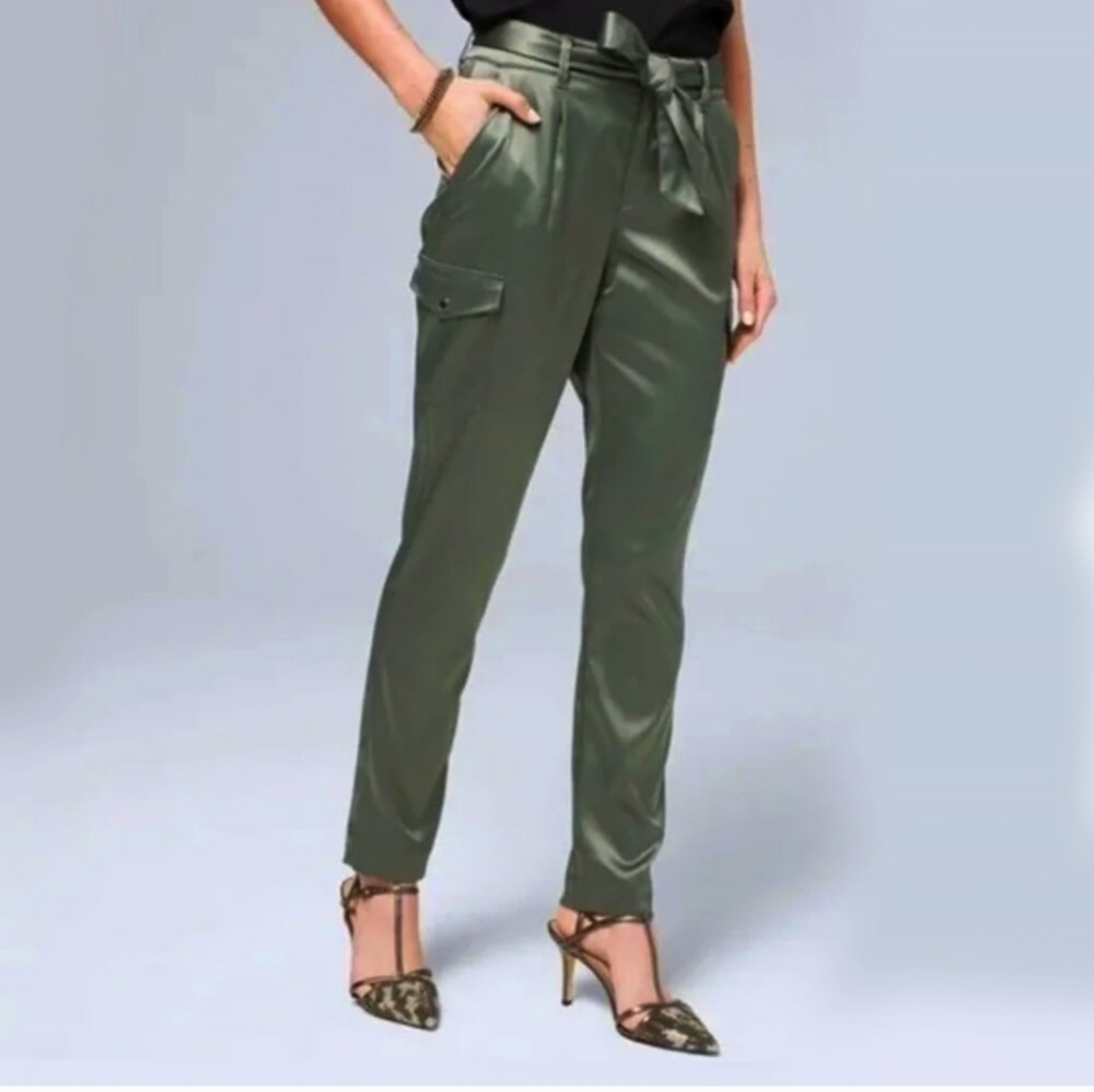 NWT White House Black Market Olive Green Satin Finish Ankle Pants